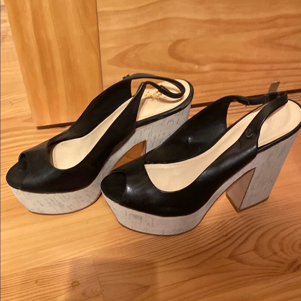 Calvin Klein Black Platform Slingback Heels
